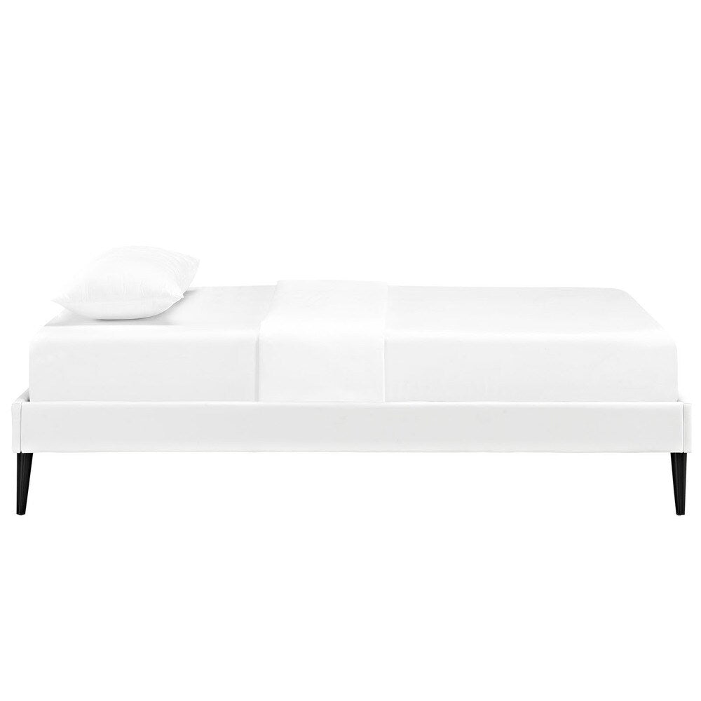 Sherry White Vinyl Twin Bed Frame With Round Tapered Legs