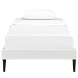 Sherry White Vinyl Twin Bed Frame With Round Tapered Legs