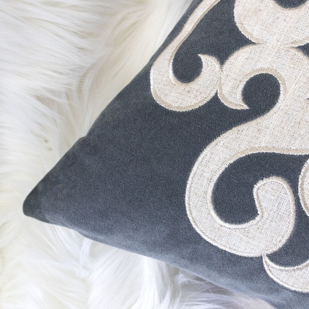 Shierly Applique Embroidery Velvet 20" Square Decorative Throw Pillow