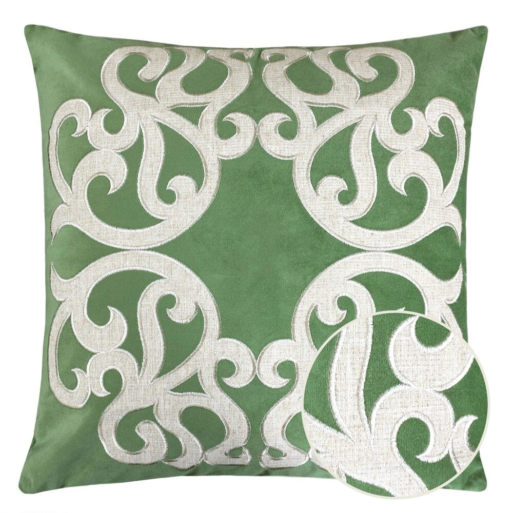 Shierly Applique Embroidery Velvet 20" Square Decorative Throw Pillow