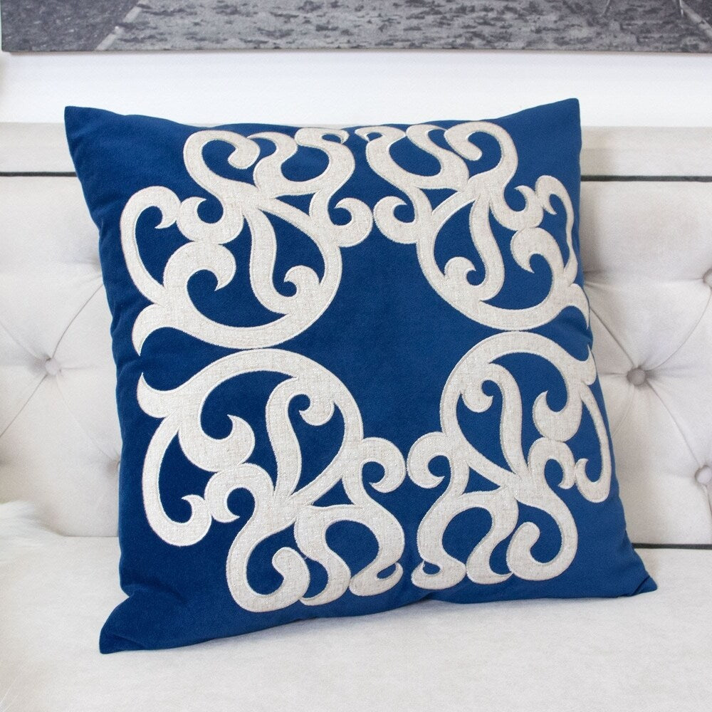 Shierly Applique Embroidery Velvet 20" Square Decorative Throw Pillow