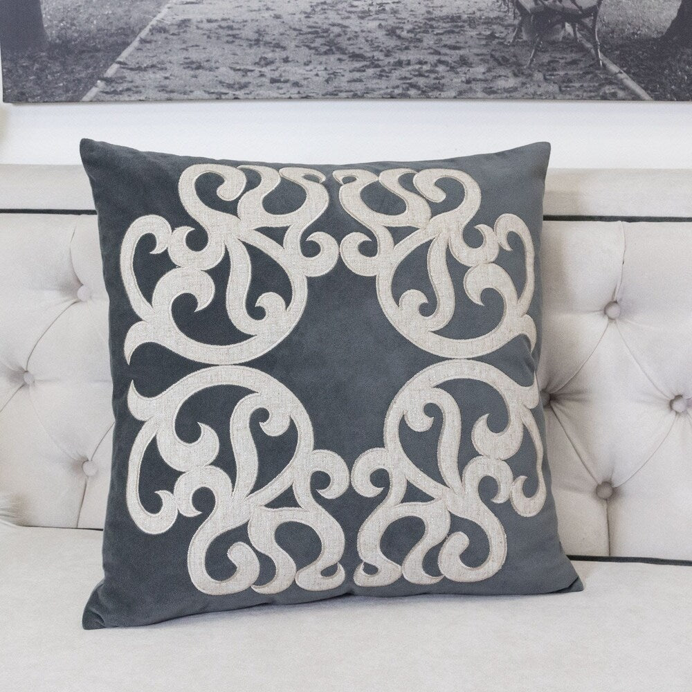 Shierly Applique Embroidery Velvet 20" Square Decorative Throw Pillow