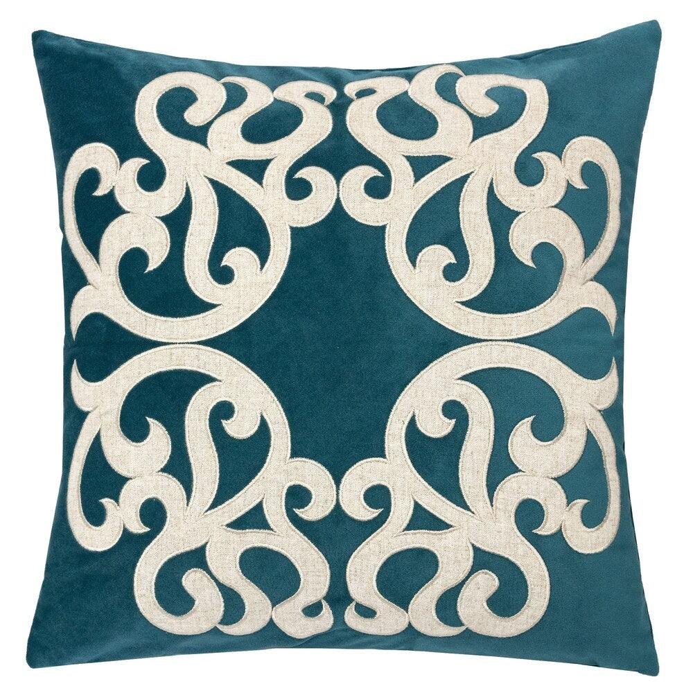 Shierly Applique Embroidery Velvet 20" Square Decorative Throw Pillow