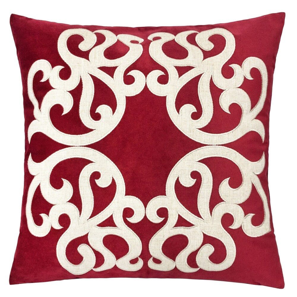 Shierly Applique Embroidery Velvet 20" Square Decorative Throw Pillow