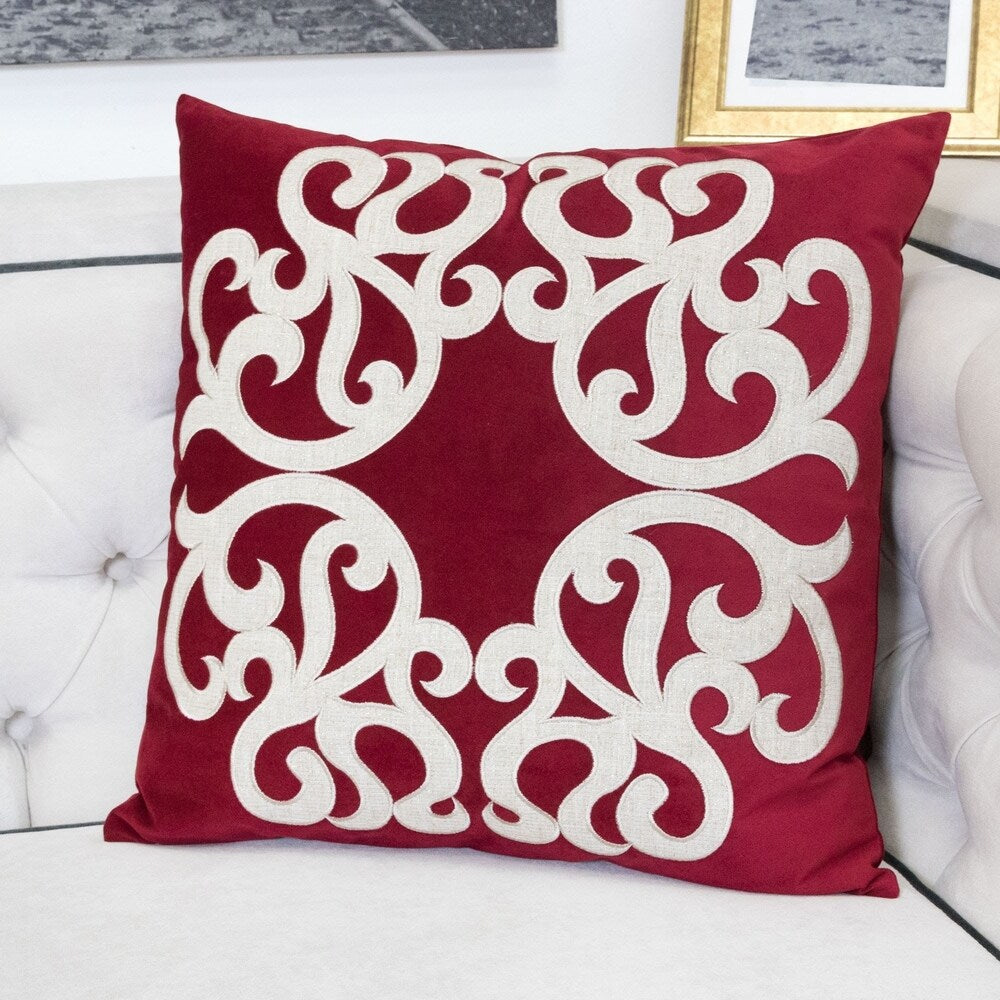 Shierly Applique Embroidery Velvet 20" Square Decorative Throw Pillow