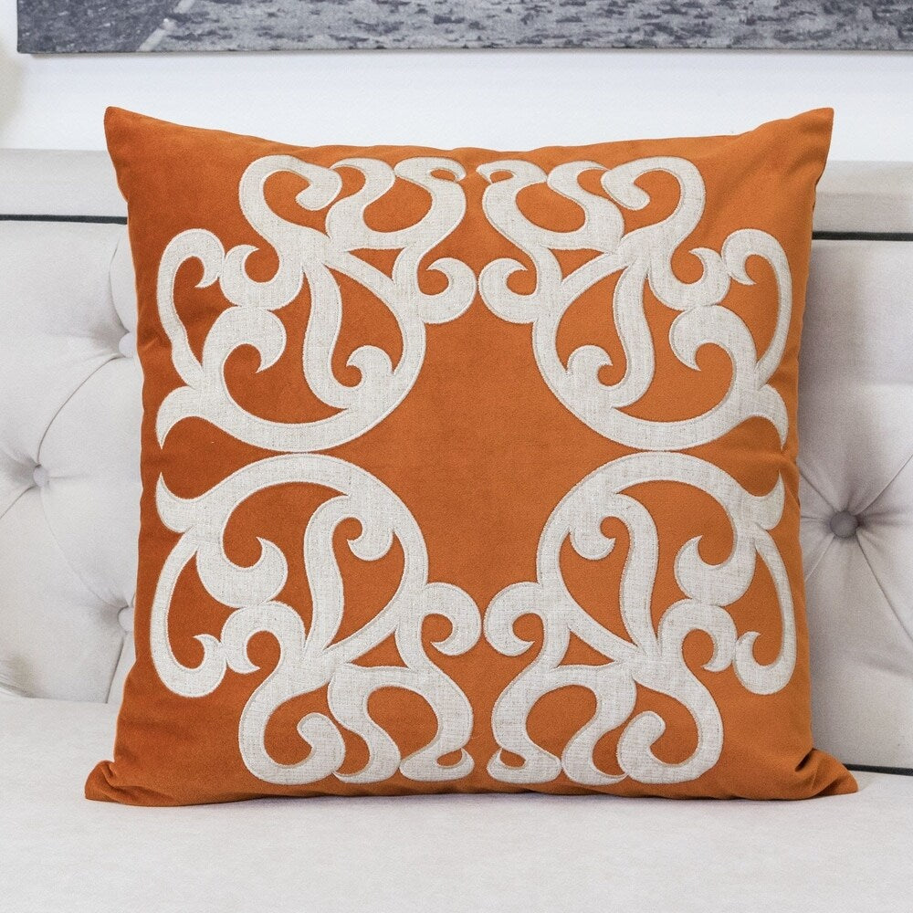 Shierly Applique Embroidery Velvet 20" Square Decorative Throw Pillow