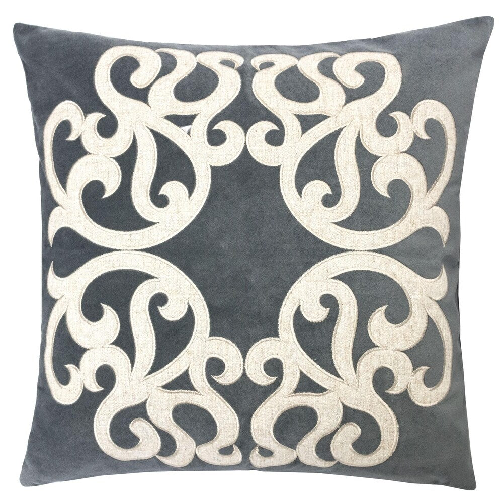 Shierly Applique Embroidery Velvet 20" Square Decorative Throw Pillow