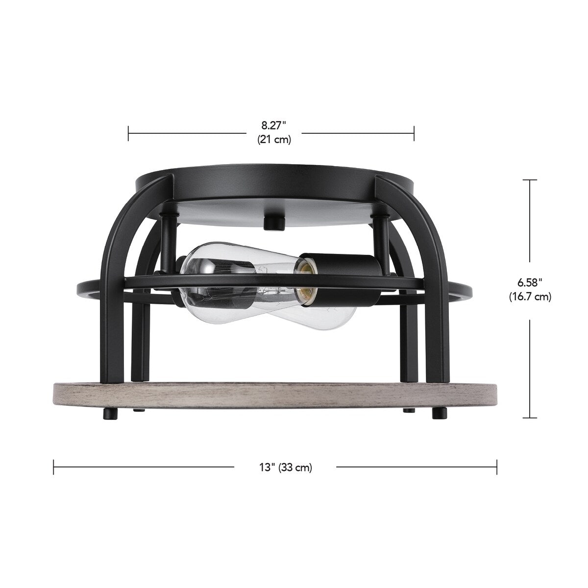 Shilah 2-Light Matte Black Flush Mount Ceiling Light with Faux Wood Accents - one size