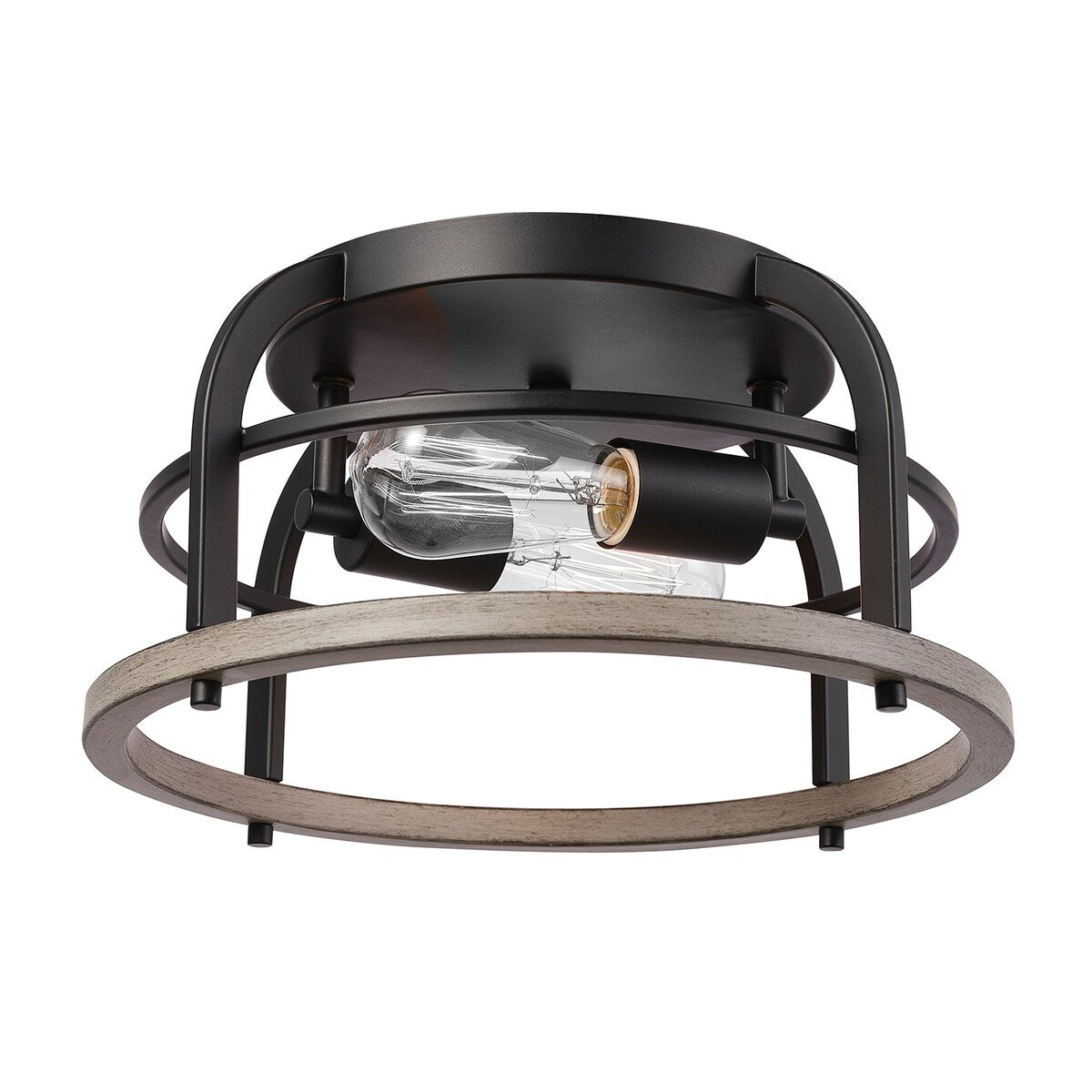 Shilah 2-Light Matte Black Flush Mount Ceiling Light with Faux Wood Accents - one size