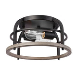 Shilah 2-Light Matte Black Flush Mount Ceiling Light with Faux Wood Accents - one size