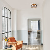 Shilah 2-Light Matte Black Flush Mount Ceiling Light with Faux Wood Accents - one size