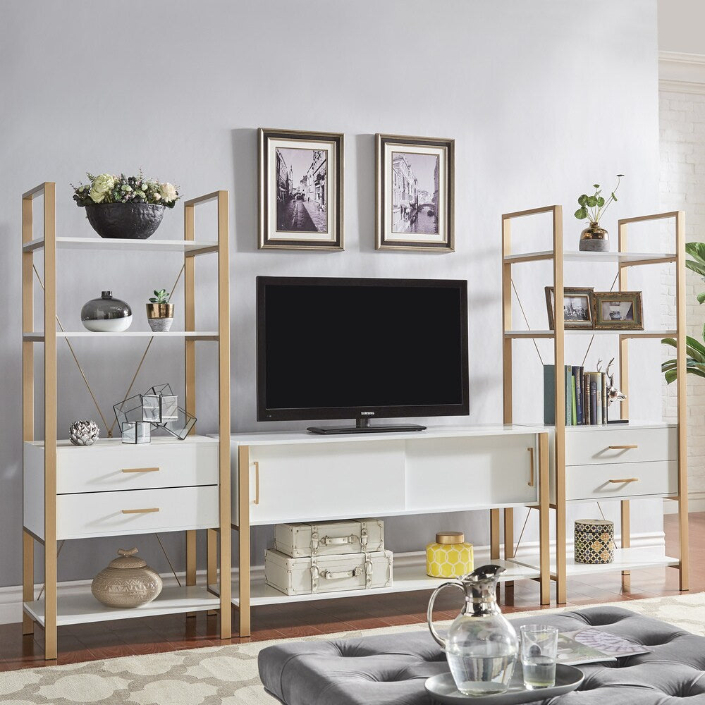 Shiloh Contemporary White and Gold Entertainment Center by iNSPIRE Q Bold