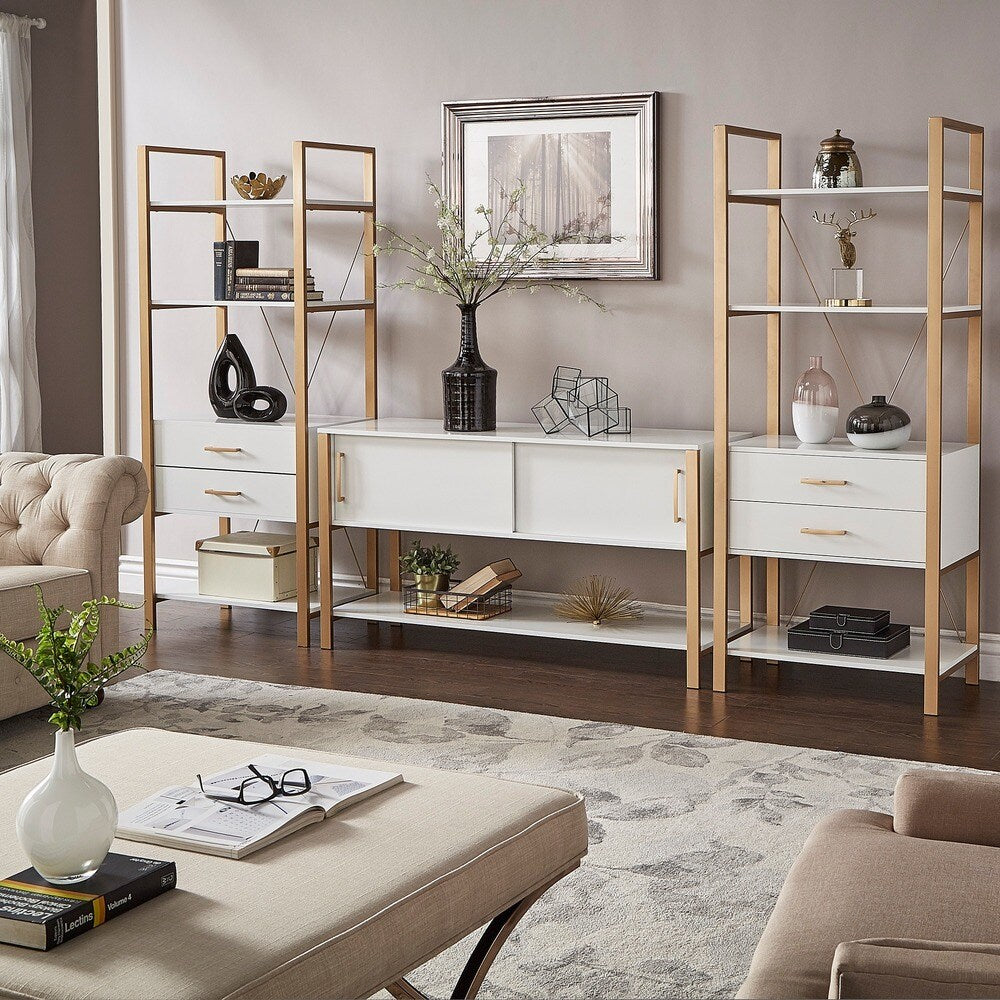 Shiloh Contemporary White and Gold Entertainment Center by iNSPIRE Q Bold