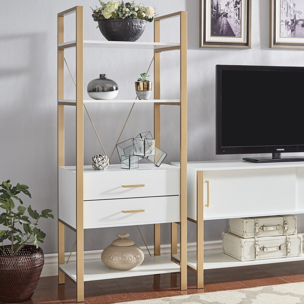 Shiloh Contemporary White and Gold Entertainment Center by iNSPIRE Q Bold