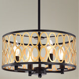 Shivana Matte Black+Gold Geometric Iron Frame 4-Light Drum Chandelier