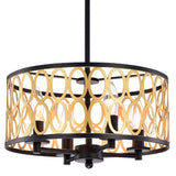 Shivana Matte Black+Gold Geometric Iron Frame 4-Light Drum Chandelier