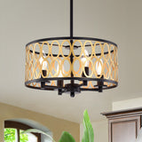 Shivana Matte Black+Gold Geometric Iron Frame 4-Light Drum Chandelier
