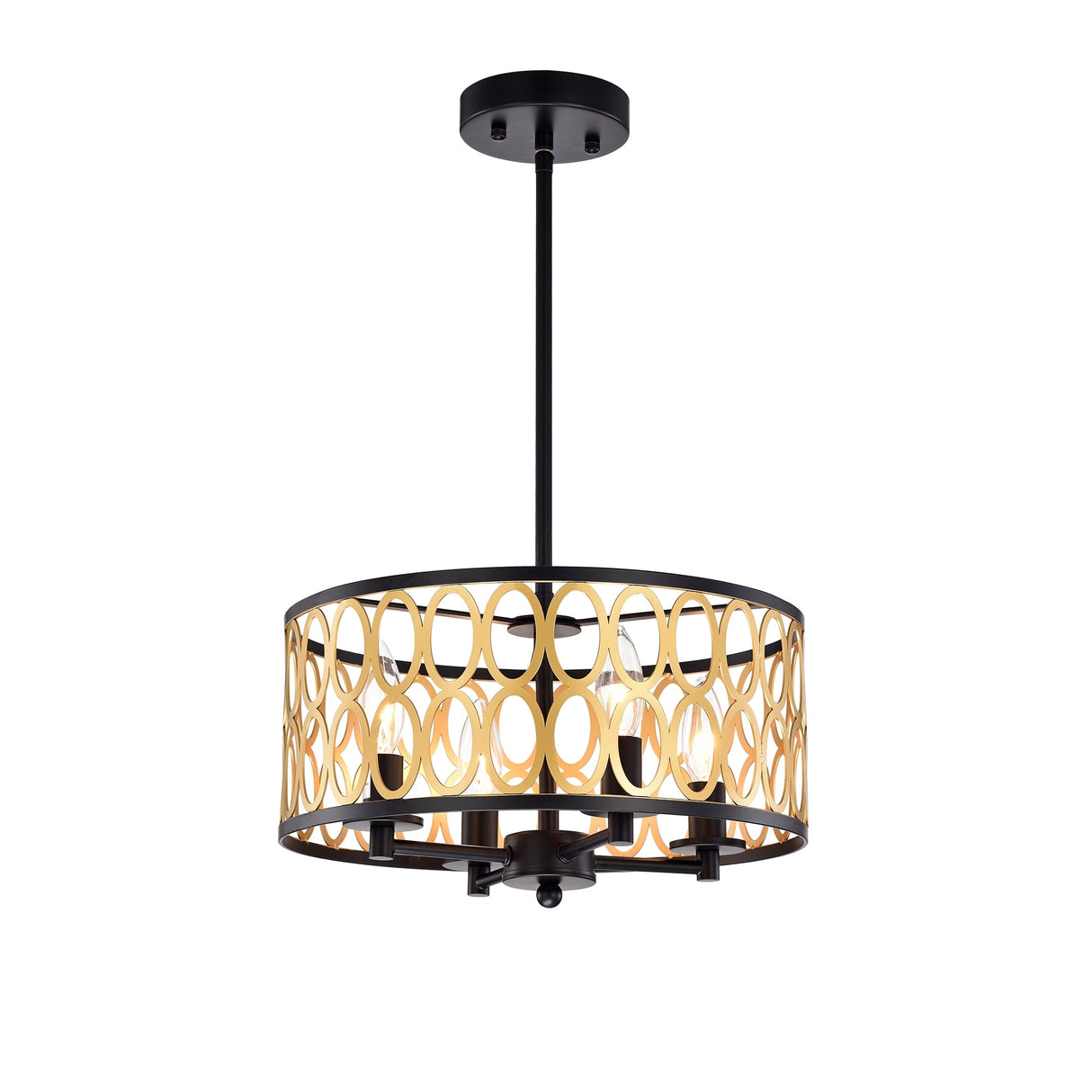 Shivana Matte Black+Gold Geometric Iron Frame 4-Light Drum Chandelier
