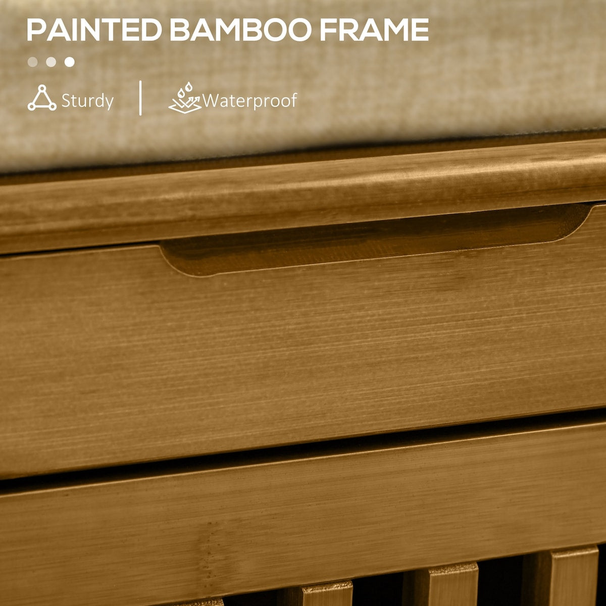 Shoe Bench with Storage Cabinets, Bamboo Entryway Bench with Seating Cushion, 3 Doors, Side Rack and Hidden Compartment