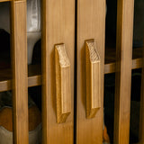 Shoe Bench with Storage Cabinets, Bamboo Entryway Bench with Seating Cushion, 3 Doors, Side Rack and Hidden Compartment