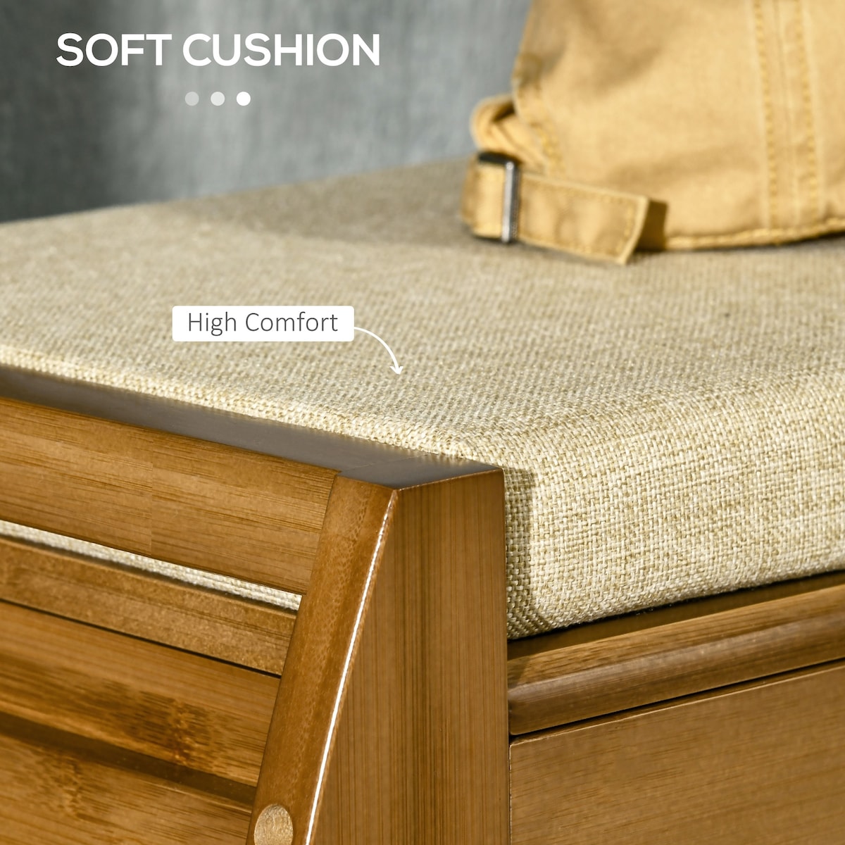 Shoe Bench with Storage Cabinets, Bamboo Entryway Bench with Seating Cushion, 3 Doors, Side Rack and Hidden Compartment