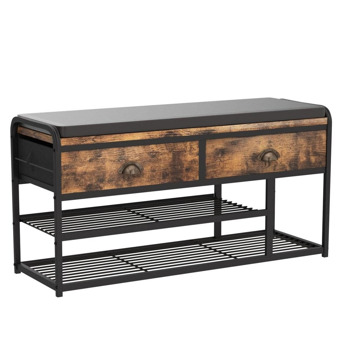 Shoe Bench, 3 Tier Entryway Bench, Shoe Storage Bench with Padded Seating & Drawers, 35.5" Metal Entryway Foyer Hallway Bench