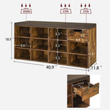 Shoe Bench, Entryway Storage Bench with Drawer and 11 Cubbies, Cubby Shoe Rack with Adjustable Shelves, Shoe Organizer Cabinet