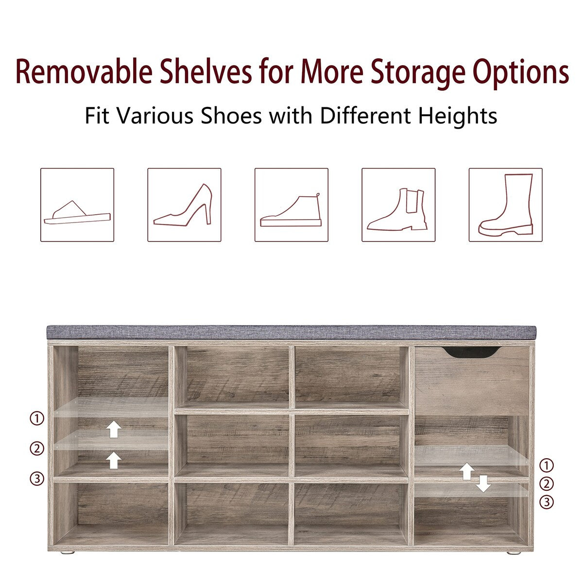 Shoe Bench, Entryway Storage Bench with Drawer and 11 Cubbies, Cubby Shoe Rack with Adjustable Shelves, Shoe Organizer Cabinet