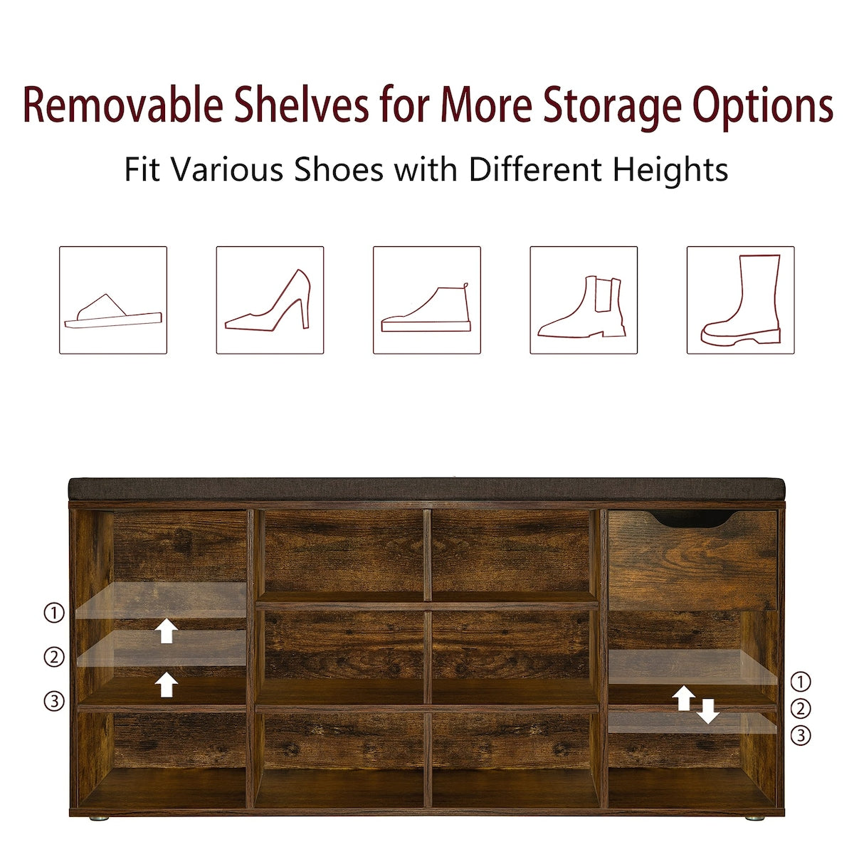 Shoe Bench, Entryway Storage Bench with Drawer and 11 Cubbies, Cubby Shoe Rack with Adjustable Shelves, Shoe Organizer Cabinet