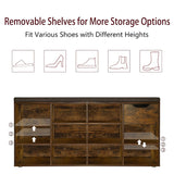 Shoe Bench, Entryway Storage Bench with Drawer and 11 Cubbies, Cubby Shoe Rack with Adjustable Shelves, Shoe Organizer Cabinet
