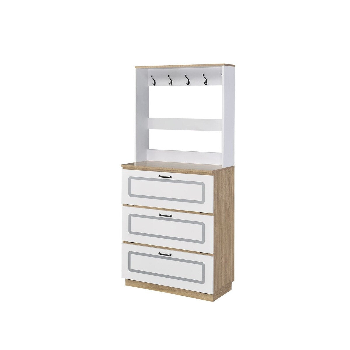Shoe Cabinet With 3 Storage Drawers And 10 Metal Hooks
