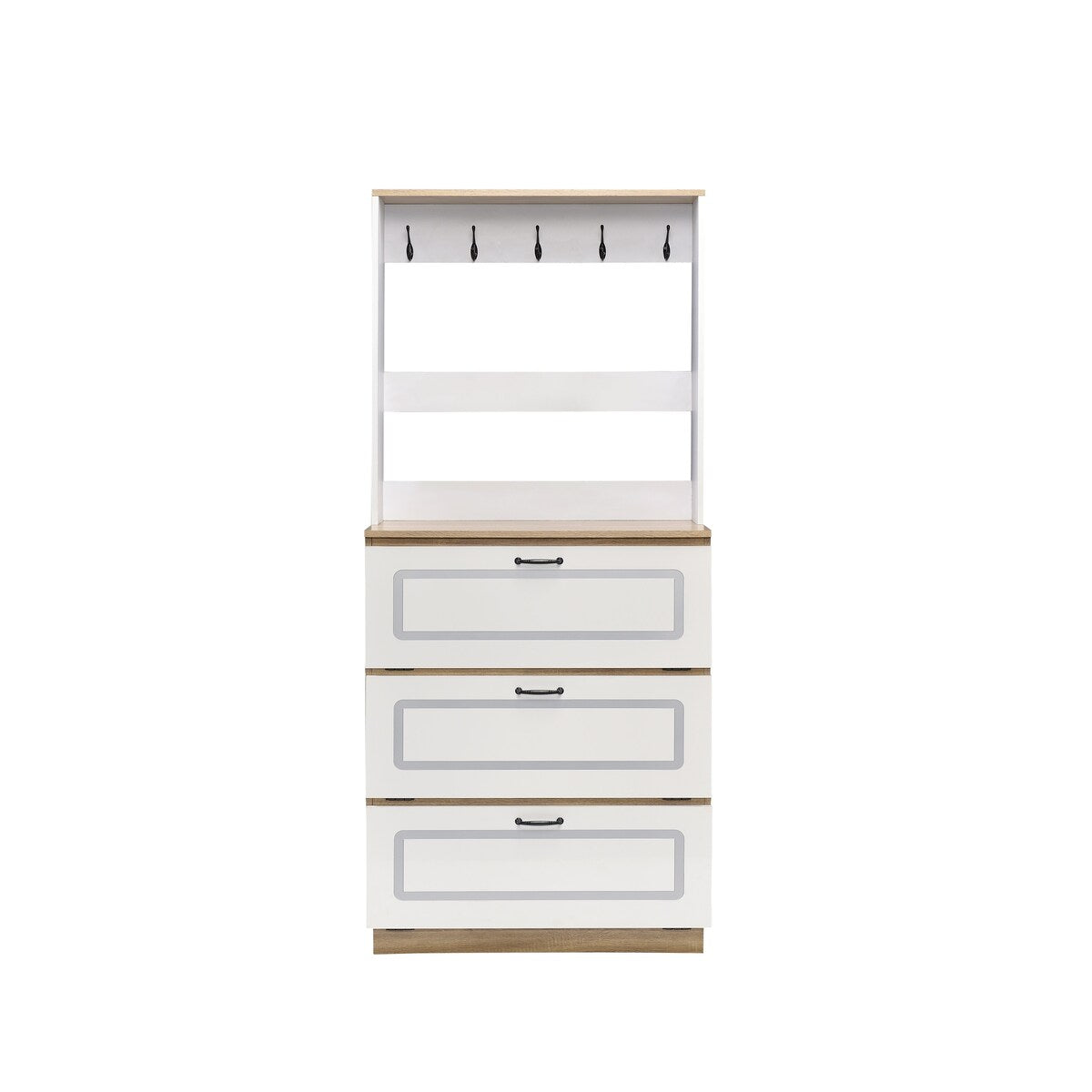 Shoe Cabinet With 3 Storage Drawers And 10 Metal Hooks
