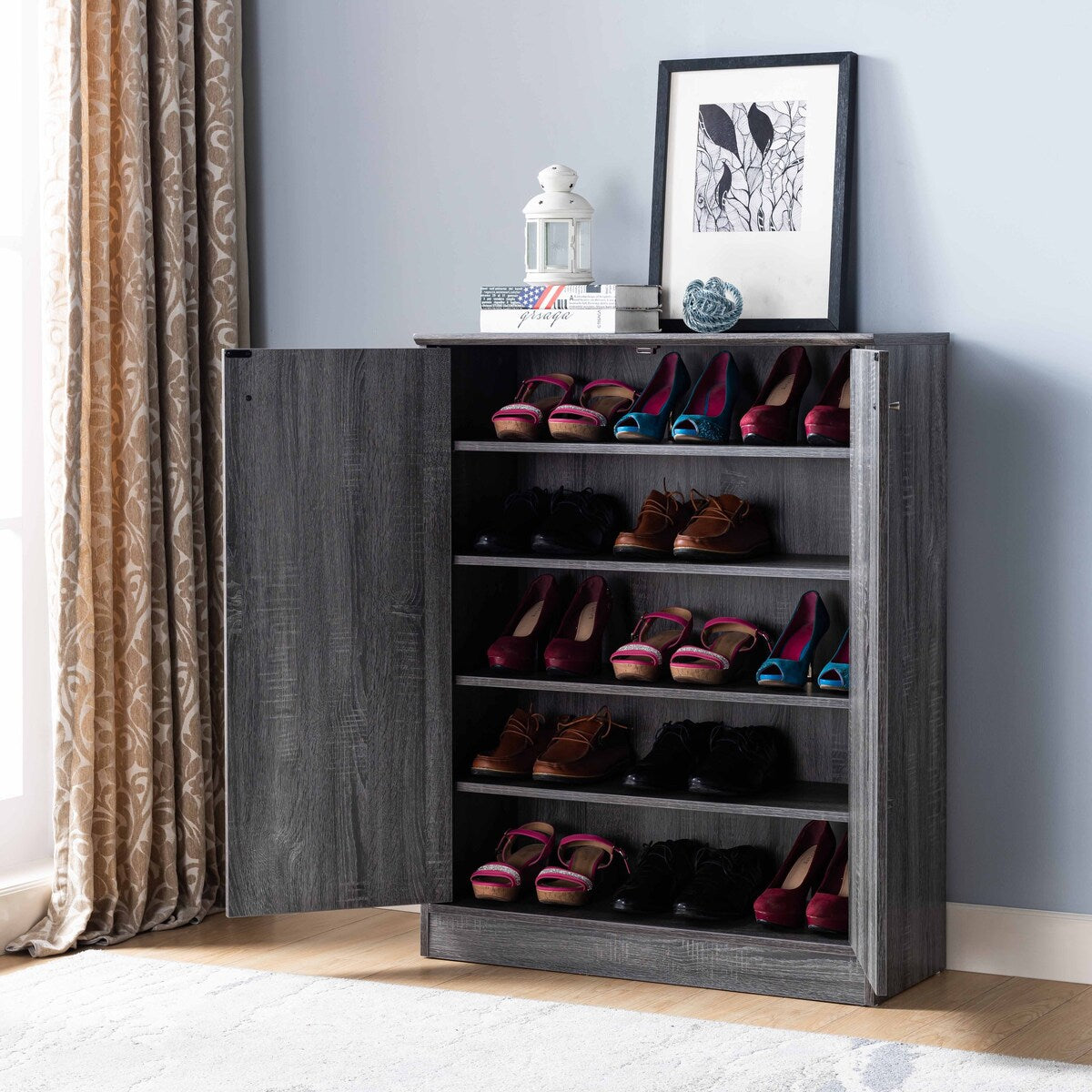 Shoe Cabinet With Two Doors And Five Shelves