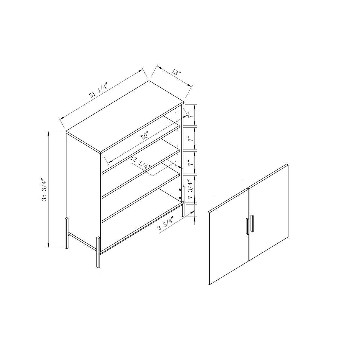 Shoe Cabinet With Two Doors And Four Shelves