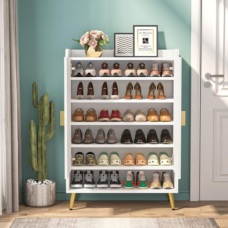 Shoe Cabinet with Doors, Shoe Storage Cabinet with Adjustable Shelves, Wooden Shoes Rack Shoe Storage Organizer