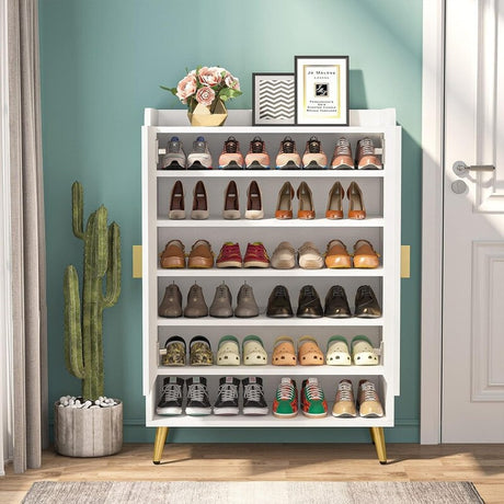 Shoe Cabinet with Doors, Shoe Storage Cabinet with Adjustable Shelves, Wooden Shoes Rack Shoe Storage Organizer