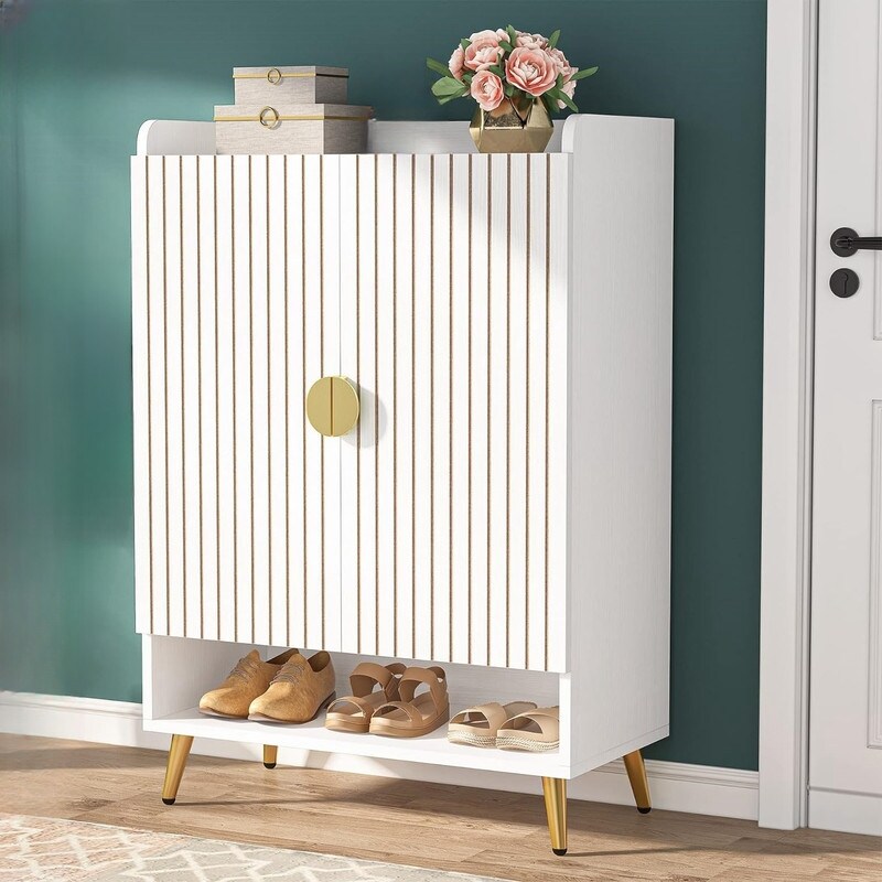 Shoe Cabinet with Doors, Shoe Storage Cabinet with Adjustable Shelves, Wooden Shoes Rack Shoe Storage Organizer