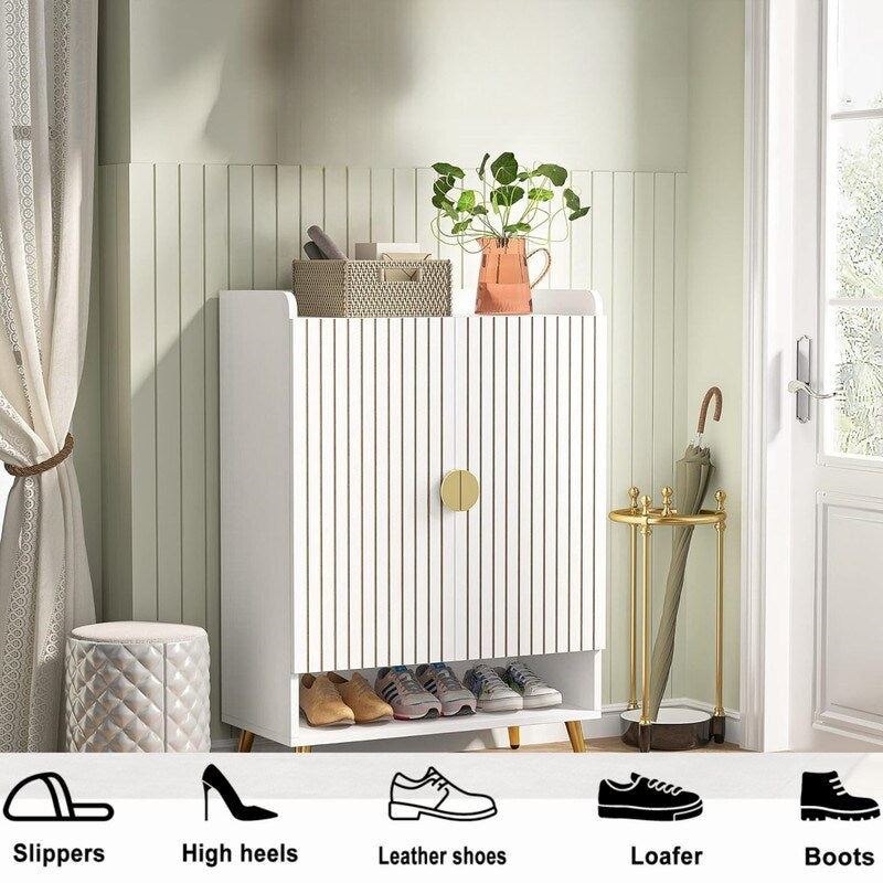 Shoe Cabinet with Doors, Shoe Storage Cabinet with Adjustable Shelves, Wooden Shoes Rack Shoe Storage Organizer