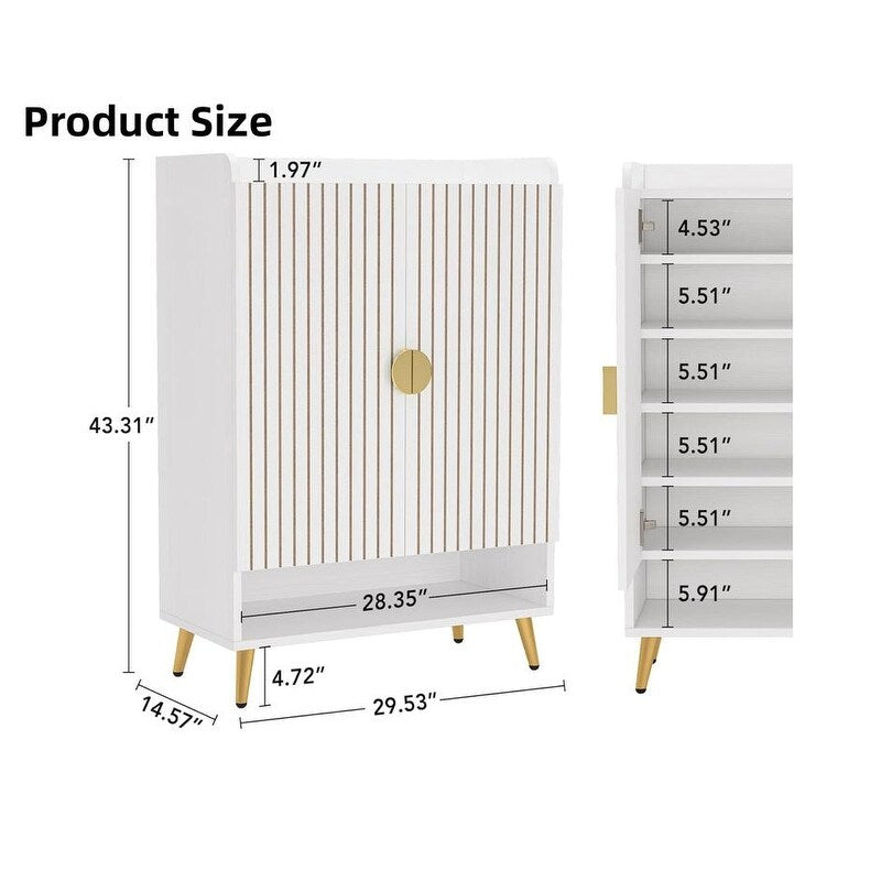 Shoe Cabinet with Doors, Shoe Storage Cabinet with Adjustable Shelves, Wooden Shoes Rack Shoe Storage Organizer