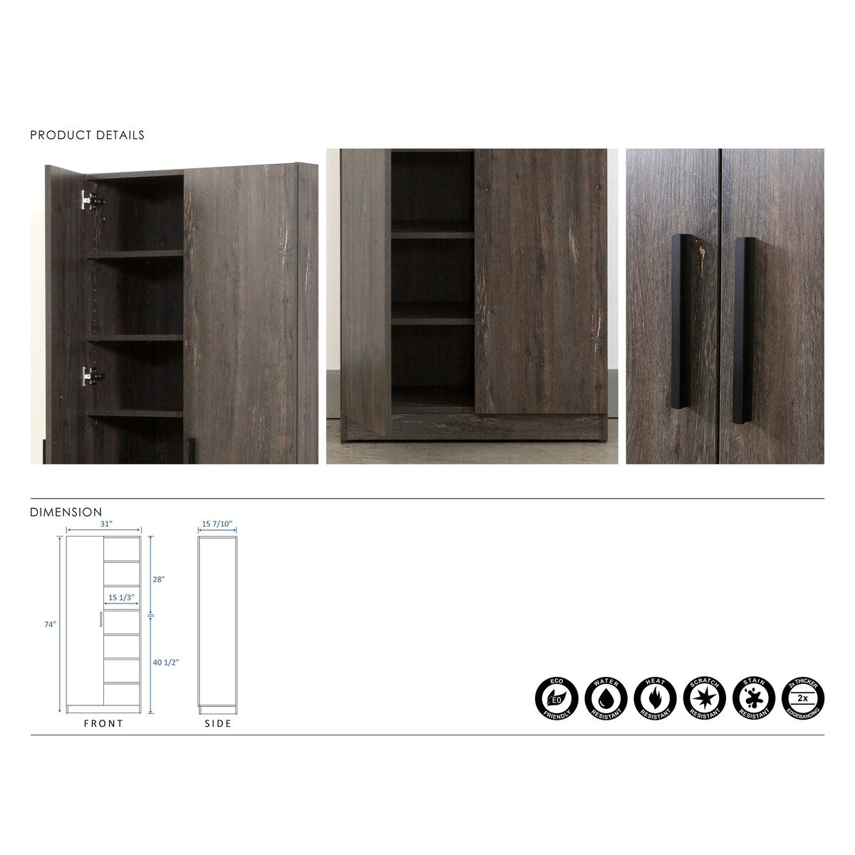 Shoe Cabinet with Six Shelves in Rustic Gray