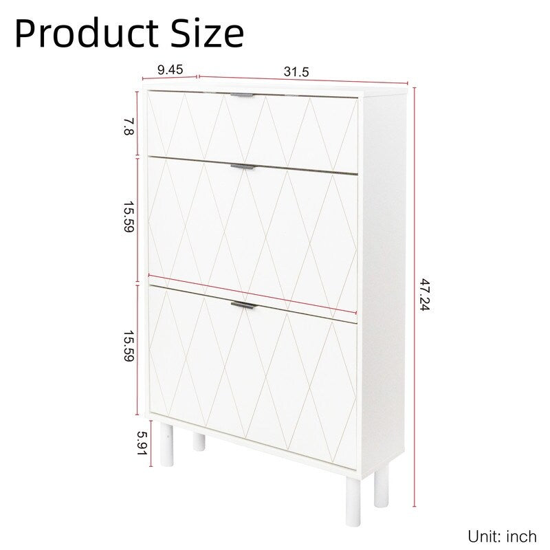 Shoe Cabinet, Tipping Bucket Shoes Storage Cabinet with 3 Flip Drawers, Modern Shoes Organizer