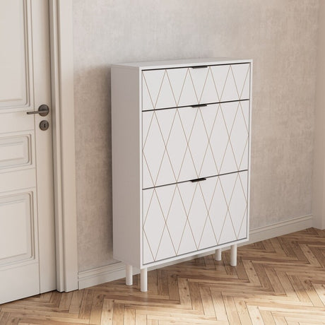 Shoe Cabinet, Tipping Bucket Shoes Storage Cabinet with 3 Flip Drawers, Modern Shoes Organizer