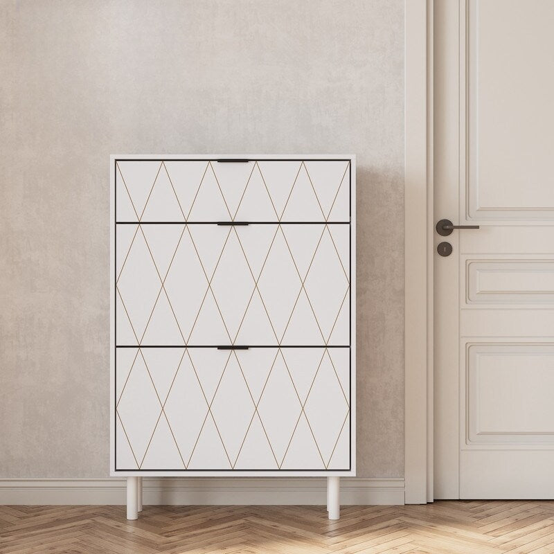 Shoe Cabinet, Tipping Bucket Shoes Storage Cabinet with 3 Flip Drawers, Modern Shoes Organizer