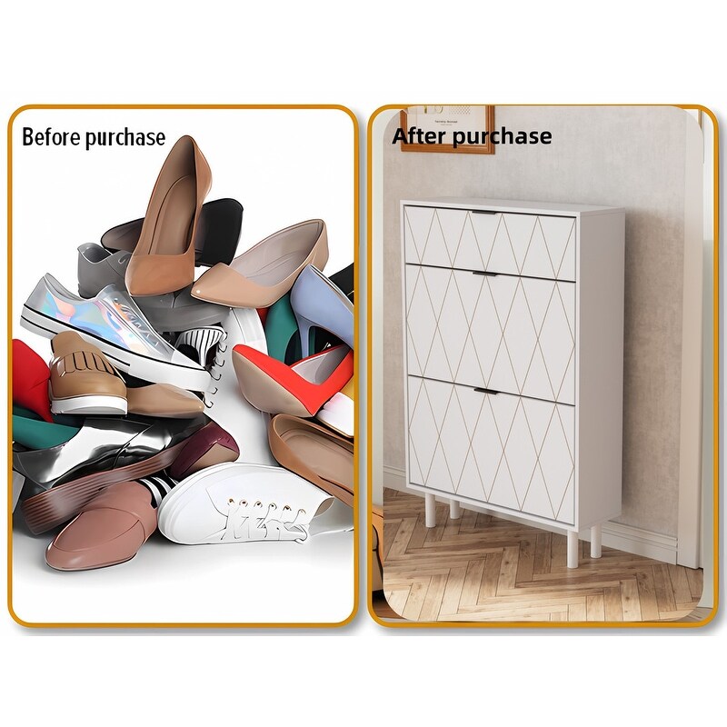 Shoe Cabinet, Tipping Bucket Shoes Storage Cabinet with 3 Flip Drawers, Modern Shoes Organizer