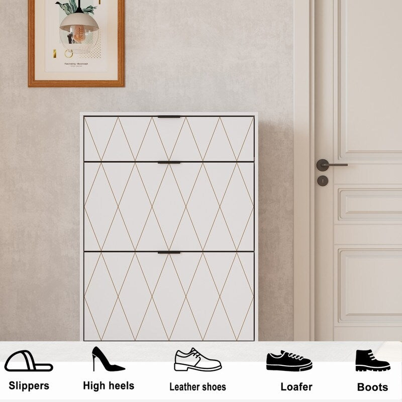 Shoe Cabinet, Tipping Bucket Shoes Storage Cabinet with 3 Flip Drawers, Modern Shoes Organizer
