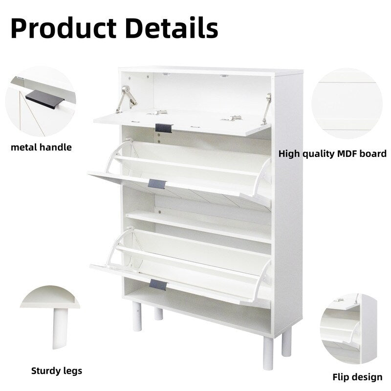 Shoe Cabinet, Tipping Bucket Shoes Storage Cabinet with 3 Flip Drawers, Modern Shoes Organizer