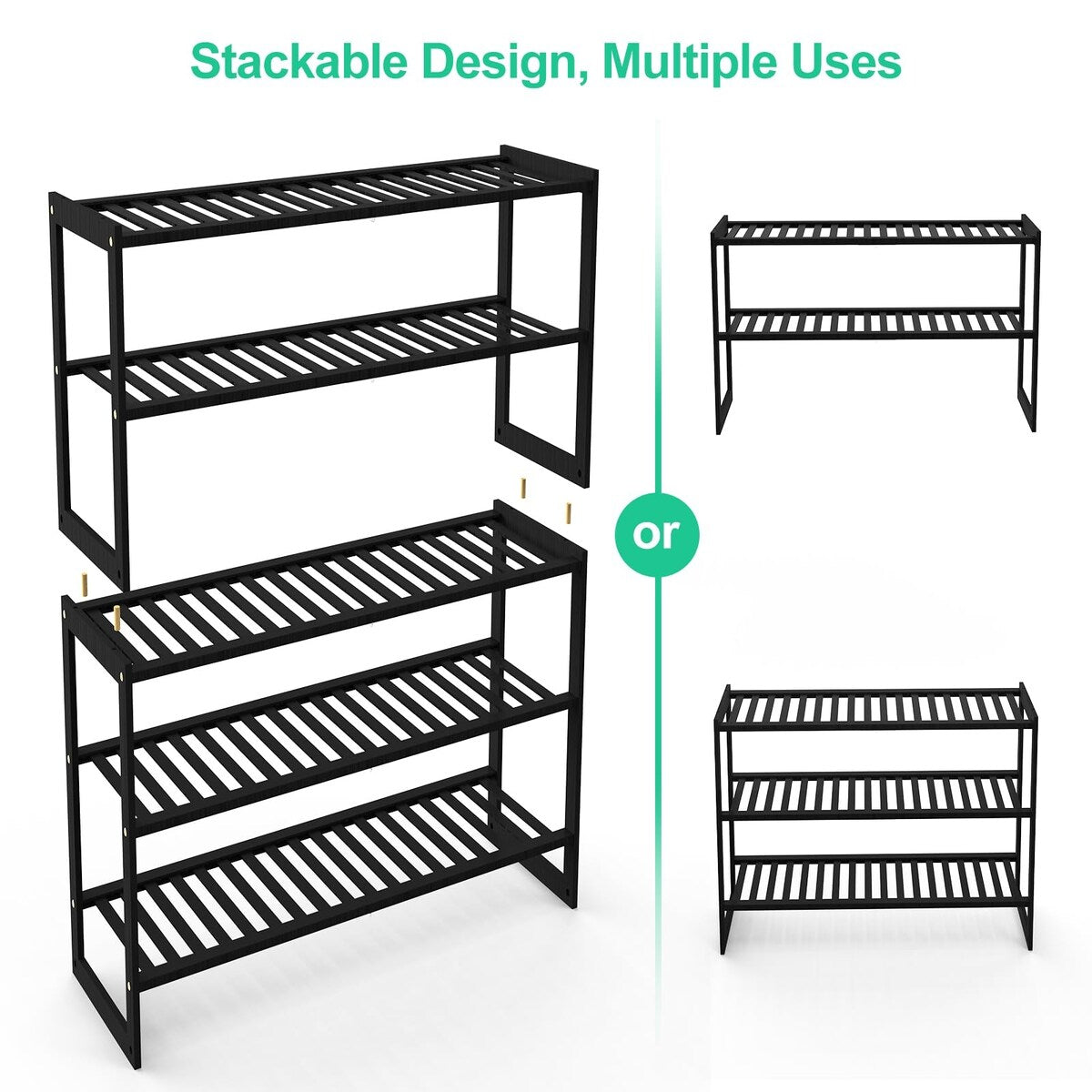 Shoe Rack Bamboo 5 Tier Shoe Organizer, Storage 20-25 Pairs for Closet, Stackable Large Tall Shoe Shelf Holder Stand Cubby