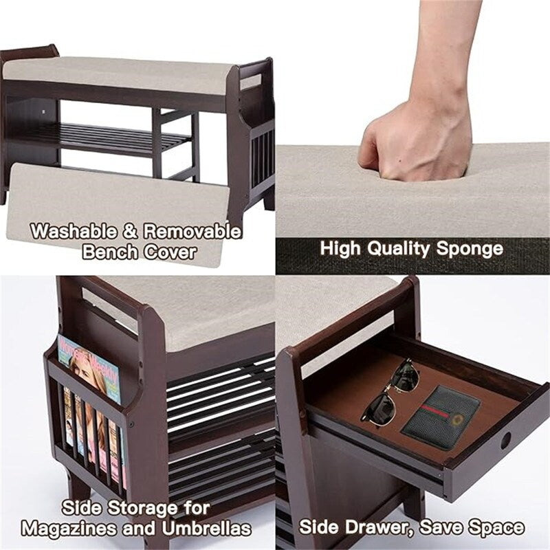 Shoe Rack Bench 2-Tier - 11.7"D x 39"W x 19.5"H