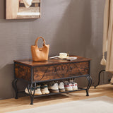 Shoe Rack Bench for Entryway, Industrial Bench with Shoe Storage Shelf, Rustic Shoe Rack for Small Spaces