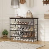 Shoe Rack Organizer 4 Tier for Closet Entryway Free Standing Metal Storage Shoe Shelf with MDF Top Board，Black